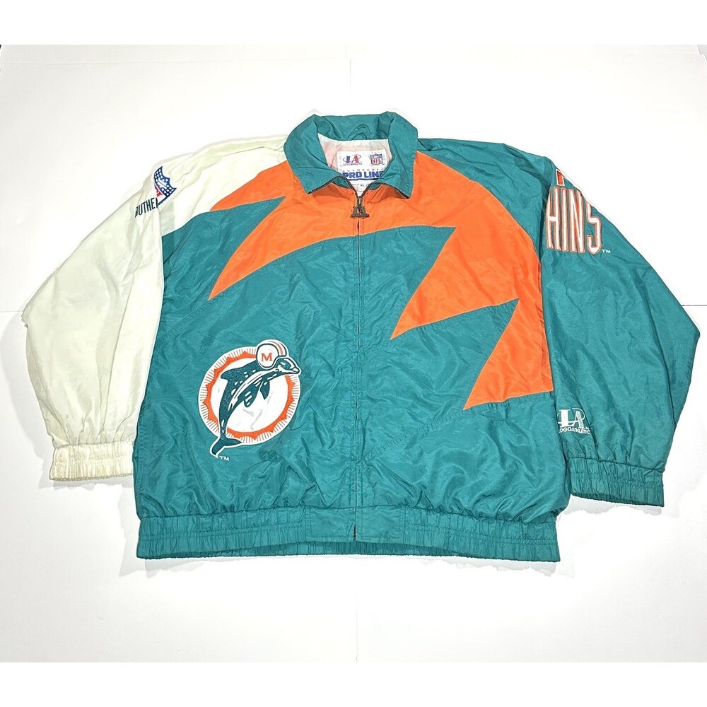 Vintage 90s Miami Dolphins Logo Athletic Sharktooth NFL Jacket Embroidered Sz XL